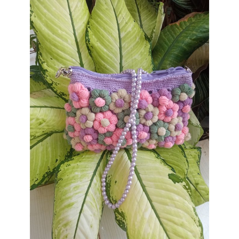 Tas Rajut Handmade bunga puf benang katun