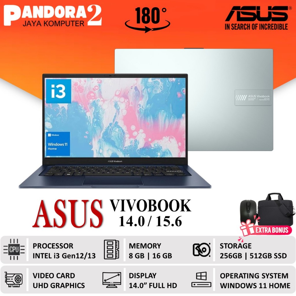 Laptop ASUS Vivobook Go 14/15 Intel Core i3 N305 8GB 512GB FHD Win11 Baru