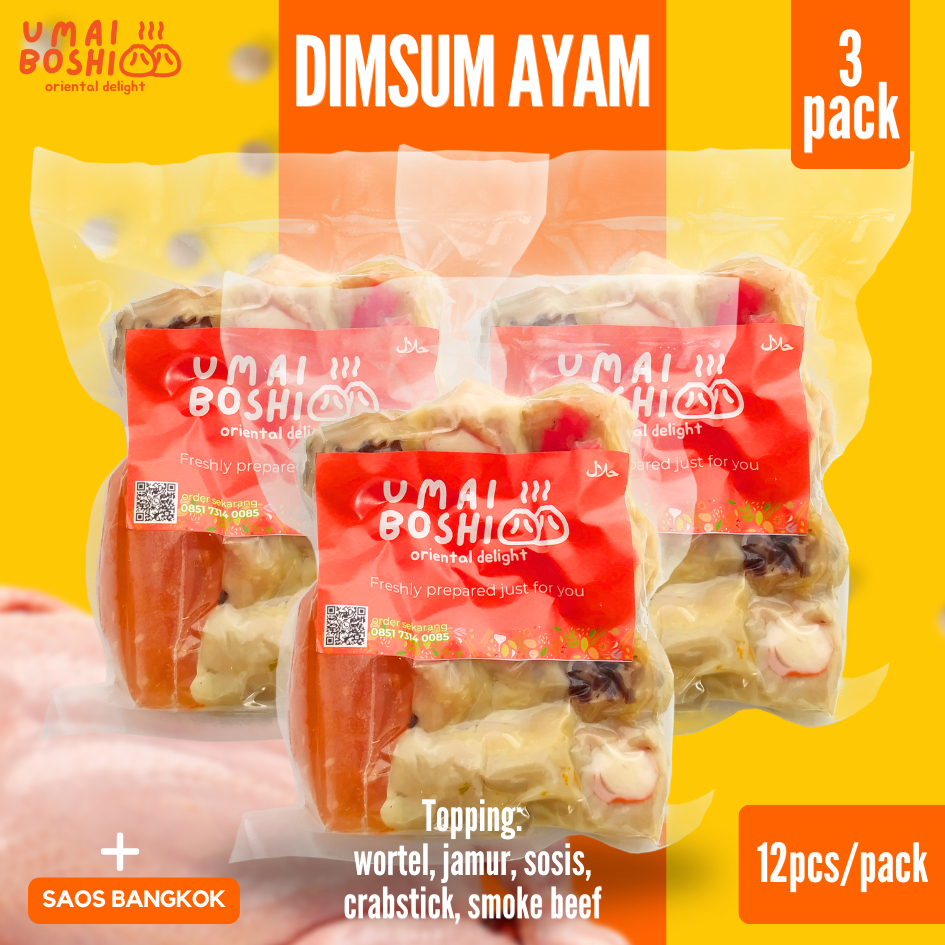 

Dimsum Ayam Frozen 3 Pack Homemade Topping Mix Isi 12pcs per Pack Extra Saos Bangkok HALAL