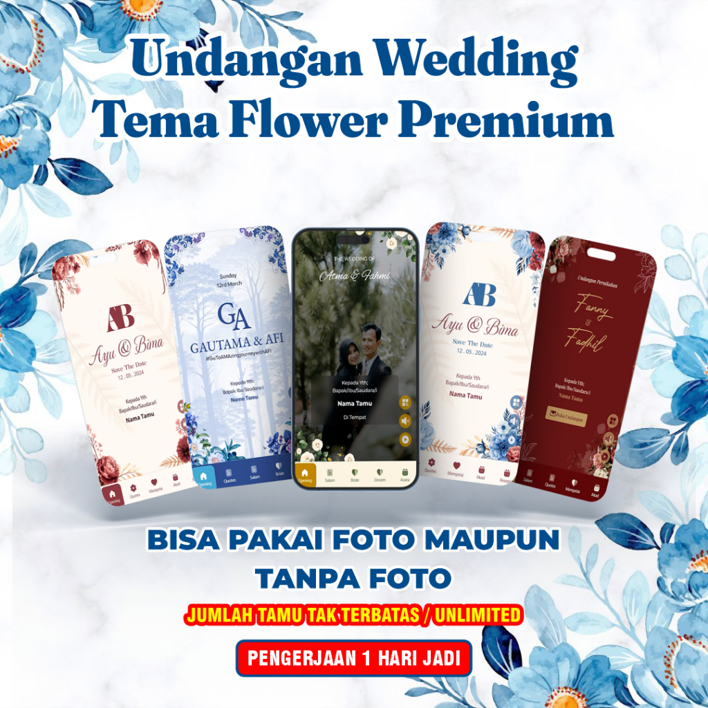 Undangan Digital Website Pernikahan Tema Flower Premium Full Fitur, undangan wedding aesthetic, unda