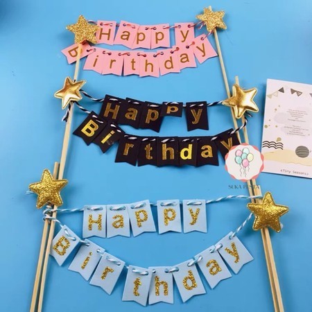 topper kue tulisan gantung happy birthday hiasan kue cake topper happy birthday banner