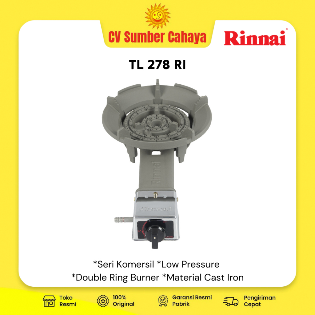 Rinnai TL287RI Kompor Turbo 1 Tungku Kompor Cor Gas Komersial TL-287RI TL 287 RI