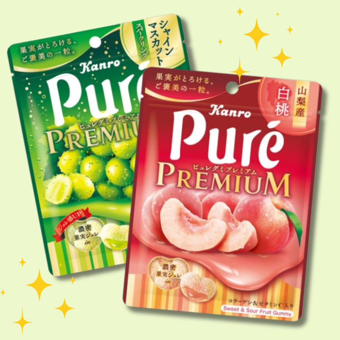 

KANRO Pure Gummy Premium Shine Muscat/ White Peach 54g