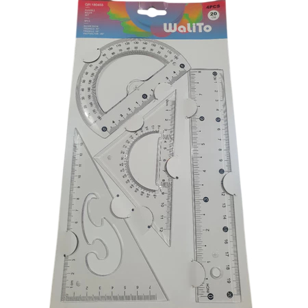 

Penggaris Set 4 in 1 WALITO Tebal Segitiga Busur GR-180455