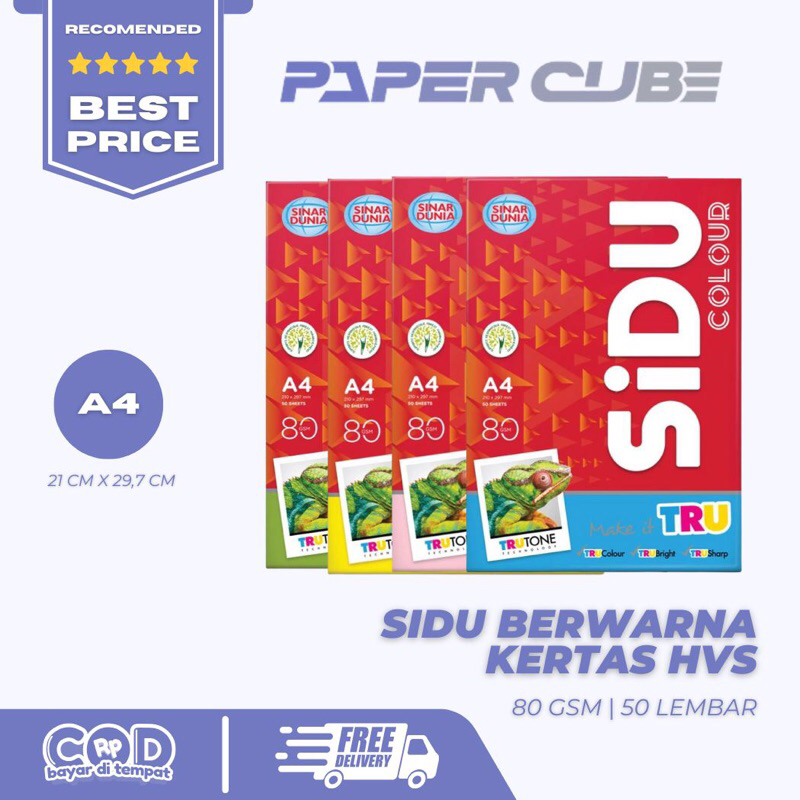

SIDU KERTAS HVS A4 BERWARNA | 80 GSM 50 LEMBAR