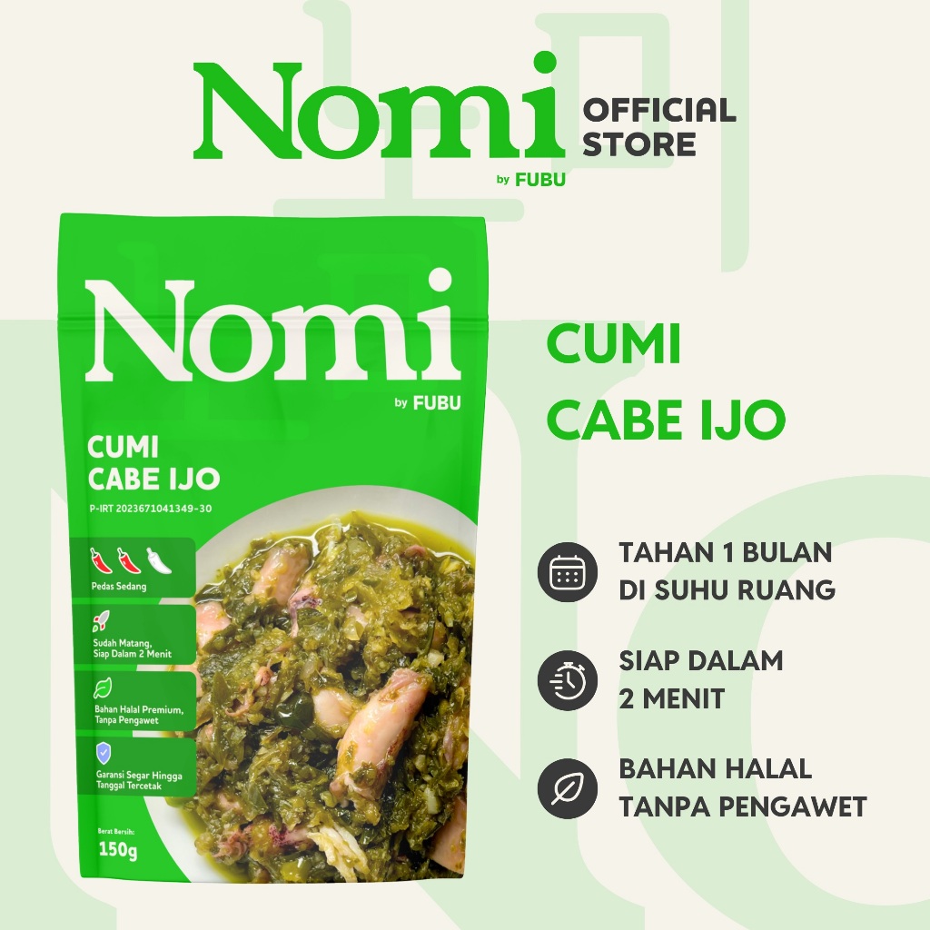 

NOMI by FUBU Cumi Cabe Ijo - Baby Cumi Asin Pedas Sambal Cabai Hijau - Makanan Instant Siap Saji