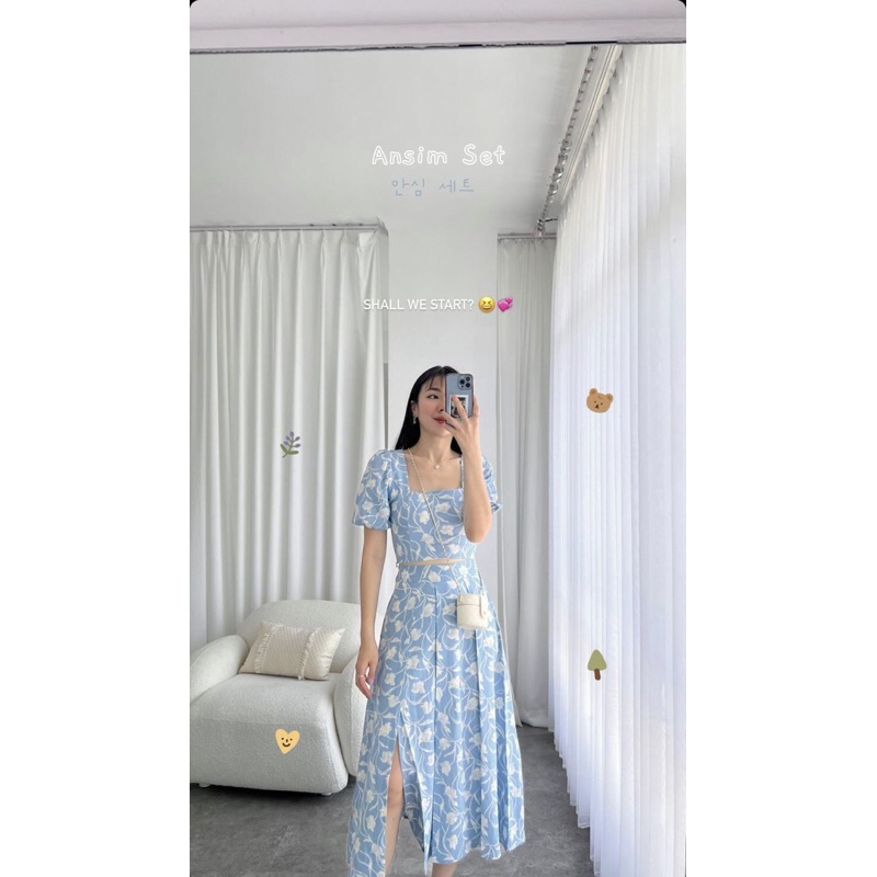 PRELOVED OUDRE ANSIM SET|SET WANITA| ONE SET ATASAN ROK MIDI| SETELAN MOTIF FLORAL| BAJU WANITA| DRE
