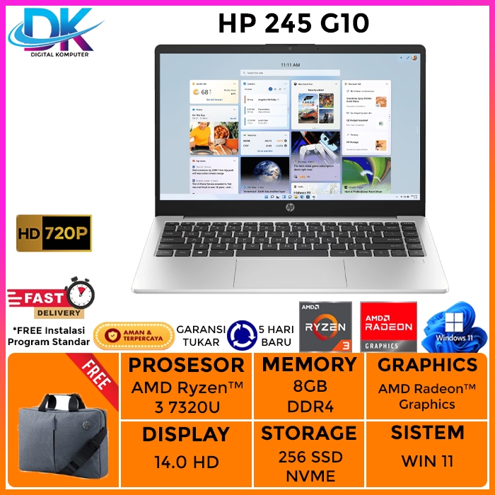 LAPTOP MURAH HP 245 G10 RYZEN 3 7320U RAM 8GB 256SSD WIN11 14.0 HD
