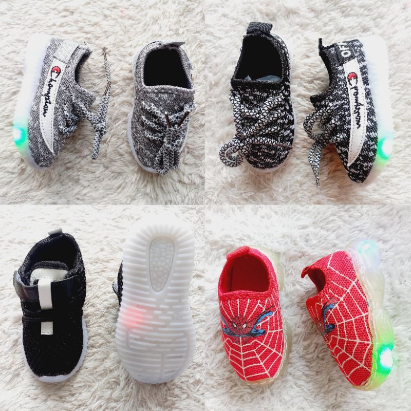 FL269 FL635 FL655 - import - sepatu anak cowok - LED shoes sneakers slip on champion breathable velc