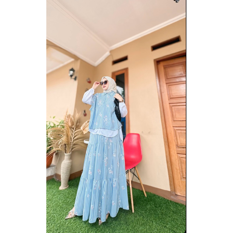 ABIYA-Set Rok dan Kemeja Vest Terpisah-Raya 2025