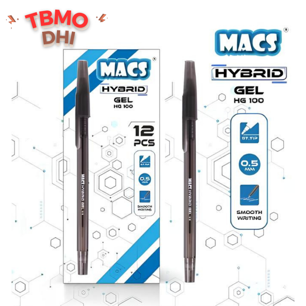

TBMO Pack MACS Hybrid Gel Pen HG 100 - Black Blue 12Pcs ( Pulpen / Pena / Ballpoint )