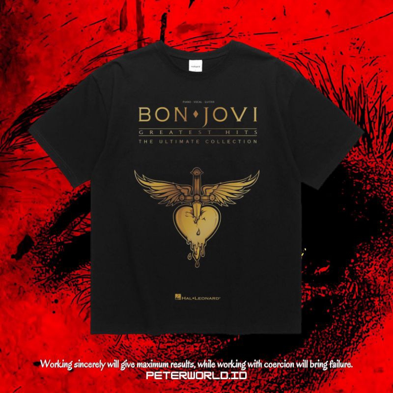 Peterworld "Bon Jovi" Kaos | T shirt | Kaos Band Bon Jovi Greatest Hits The Ultimate Collection Vint
