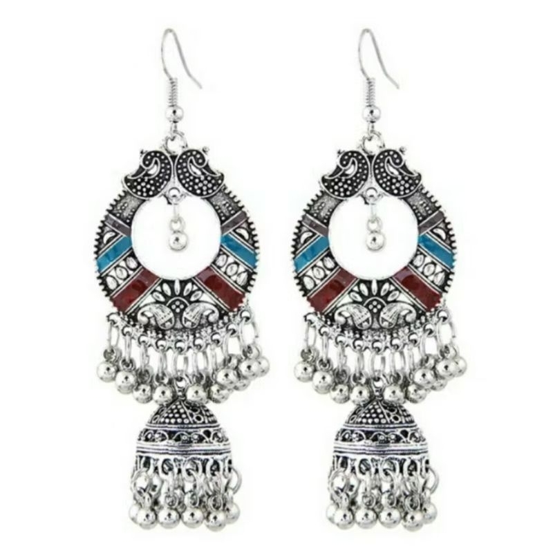 Anting jhumka lonceng india bollywood warna silver