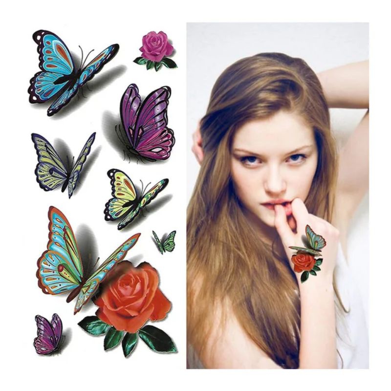 Muna Beauty - Premium Tattoo Tatto Tato Temporary Temporer Seri Wanita Kupu-Kupu Bunga Warna Warni Q