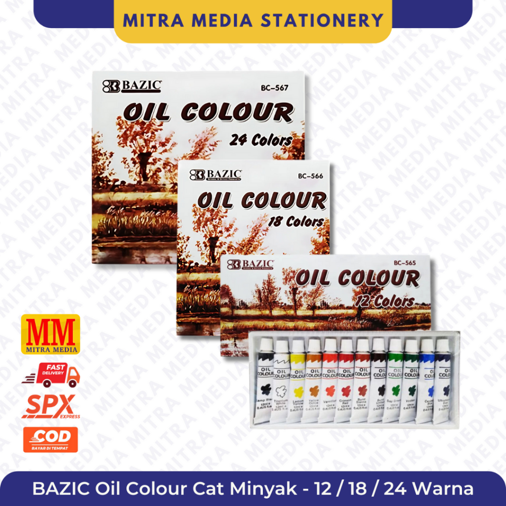 

Bazic Oil Colour Cat Minyak / Cat Lukis / 12 / 18 / 24 Warna - BC-565/BC-567/BC-566