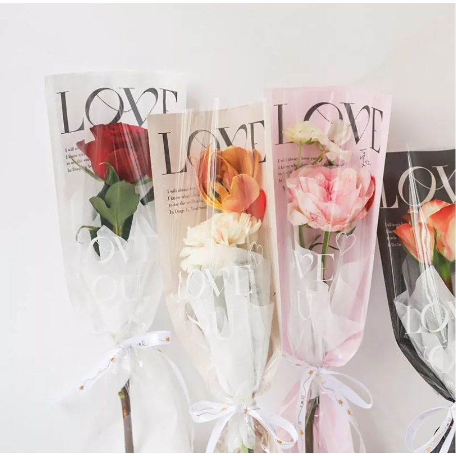 

[LOVE BESAR] [ ECER] Plastik Buket Bunga Love Single Flower Wrapping Plastic Single Rose Pembungkus Bunga