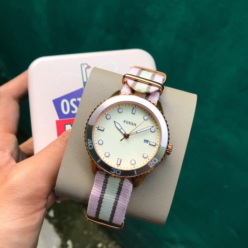 Jam Tangan Fos*il BQ3630 Daylee Three Hand Date Two Tone Nylon Watch