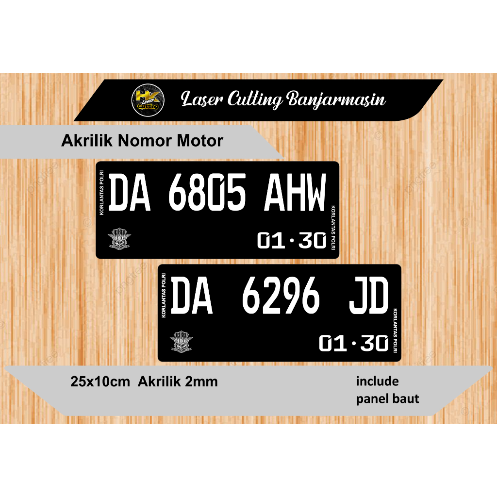 akrilik nomor plat motor dasar hitam,variasi nomor plat motor akrilik