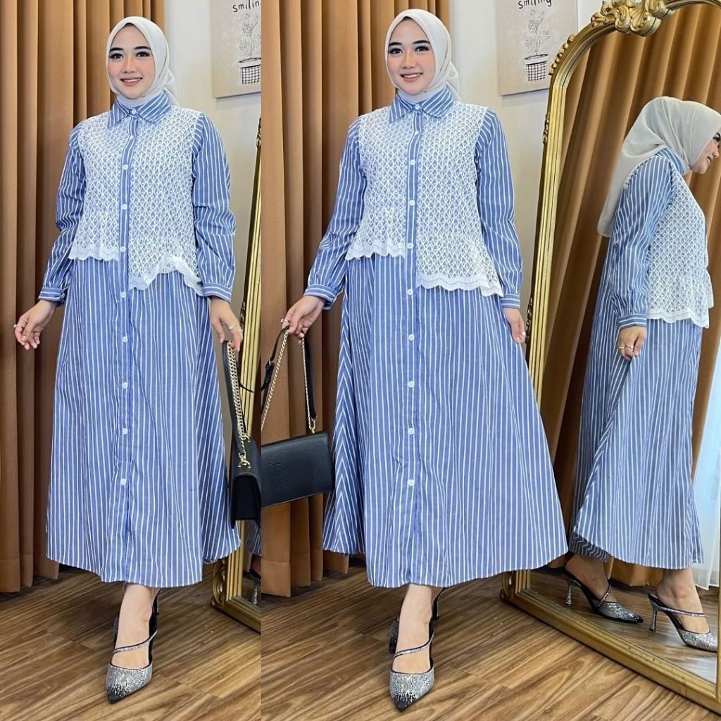 Midi Salur Mix Brokat Dress Salur Kekinian Gamis Salur Import PremiumTerbaru Midi Salur Katun Import