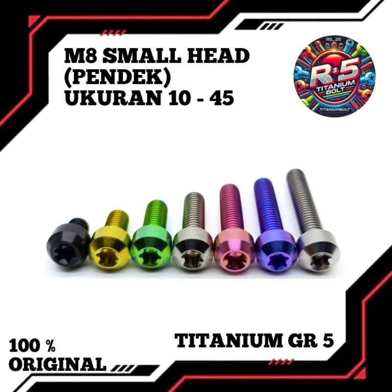 BAUT M8 SMALL HEAD PENDEK TITANIUM GR5 (DRAT 12)