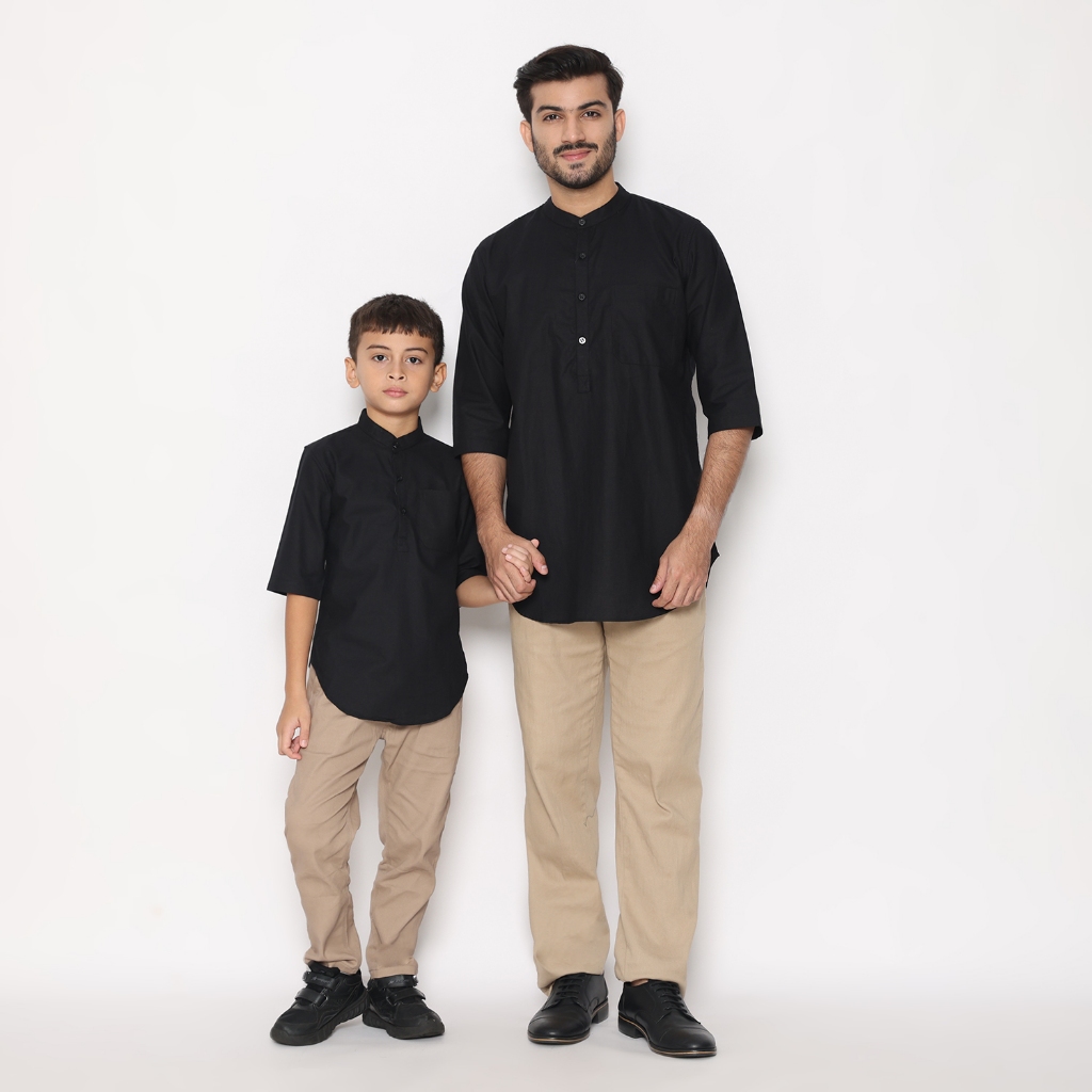 Dancus Kemeja Koko Pakistan Couple / Koko Kurta Couple Ayah Anak Warna Hitam OLRM262
