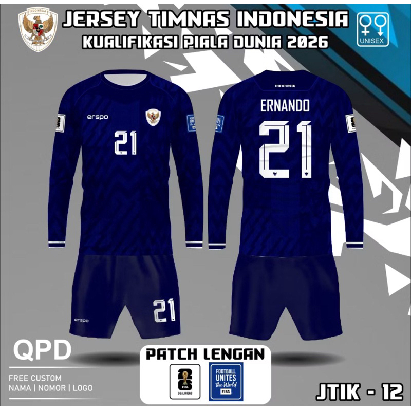 Setelan dewasa atasan dan bawahan Jersey lengan panjang kaos bola baju futsal kiper timnas indonesia