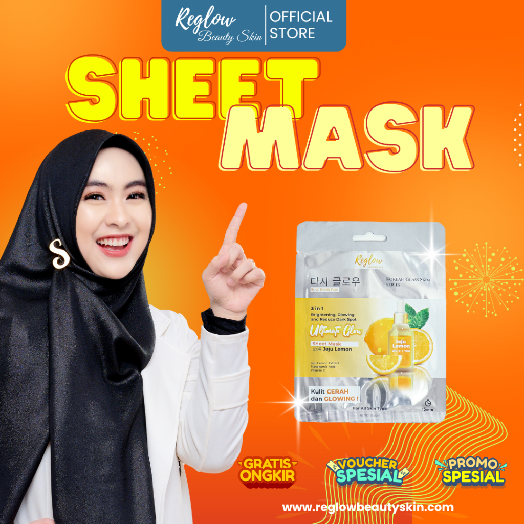 Reglow Sheet Mask-Masker Wajah Jeju Lemon by dr Shindy 100% ORIGINAL BPOM HALAL MUI Busui& Bumil Fie