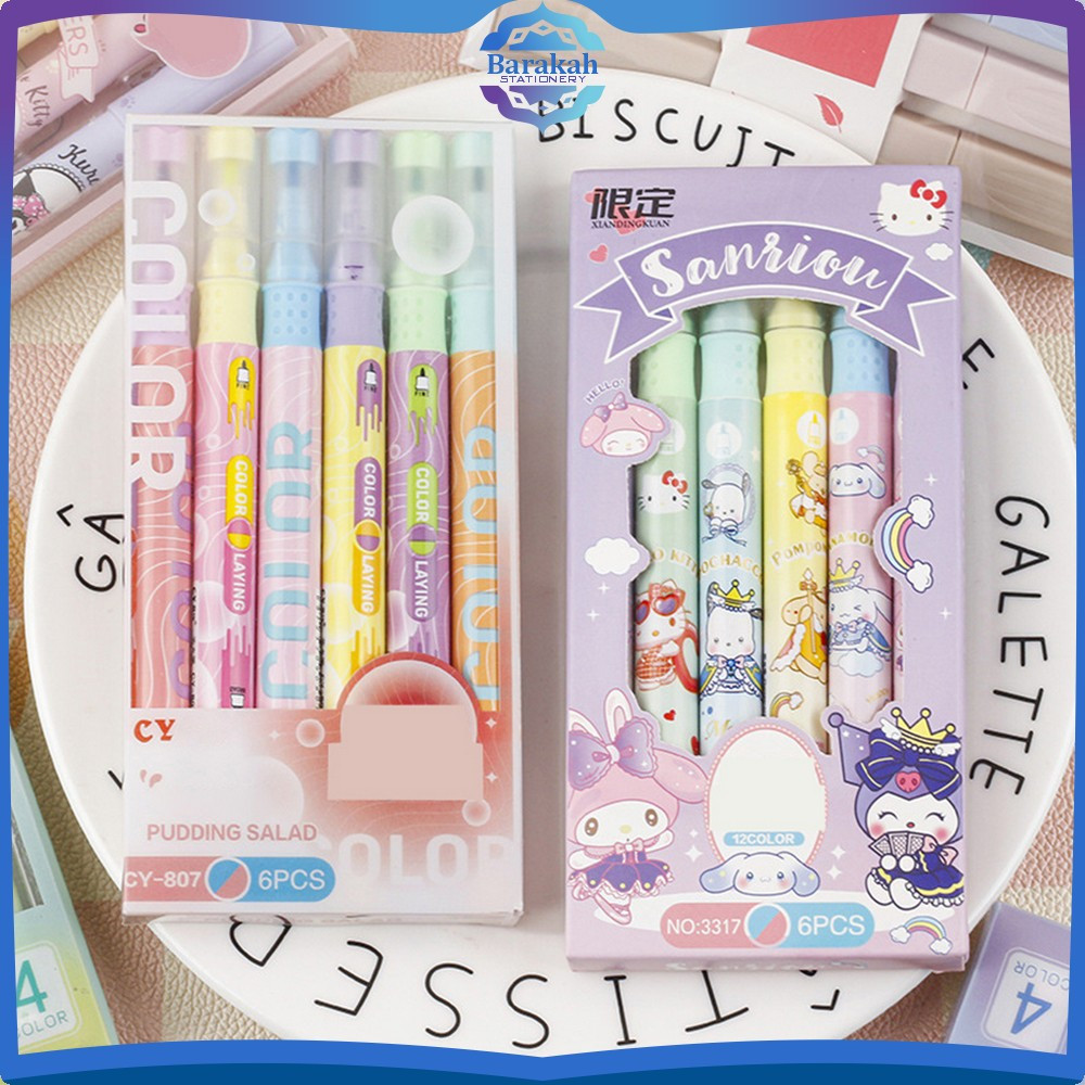 

Penanda Teks Highlighter Pastel 2 Sisi Alat Tulis Sekolah / Spidol Set Isi 6pcs 12 Warna Serbaguna/ Pen Marker dengan Ujung 2 Tip Barakah Stationery A114
