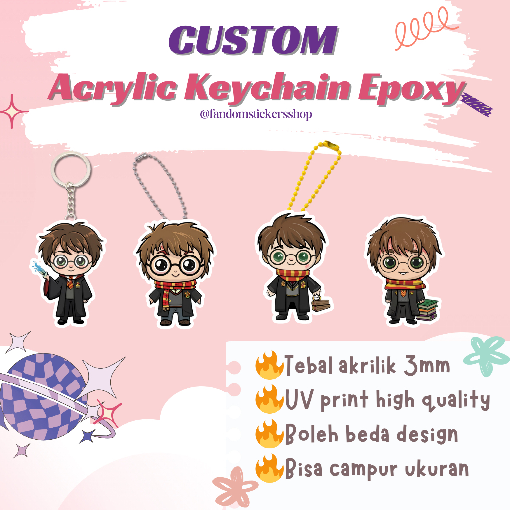 Custom EPOXY Gantungan Kunci Acrylic Keychain | Ganci Akrilik UV Print | Keyring | 3mm