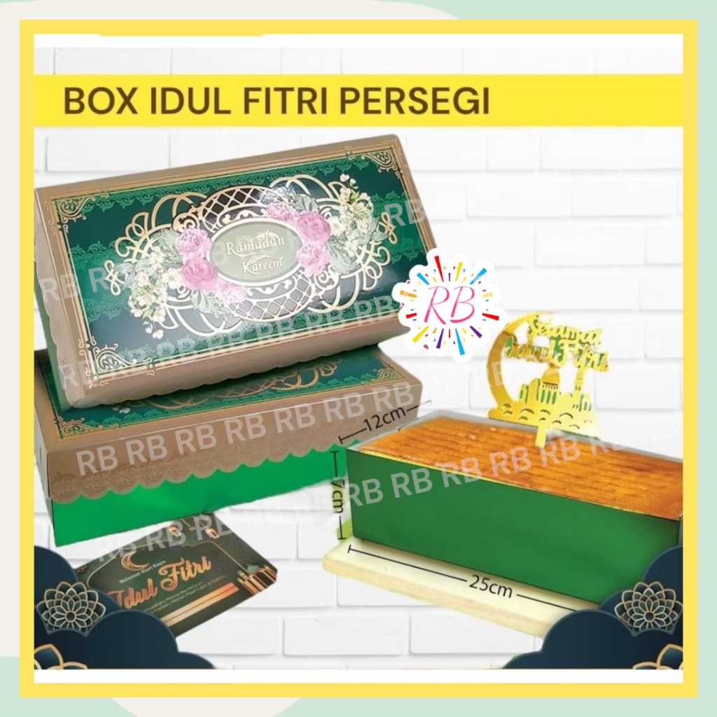 Box Idul Fitri PERSEGI / Kotak Kue Lebaran / Parcel Idul Fitri / Hampers Lebaran ukuran 25x12x7 cm