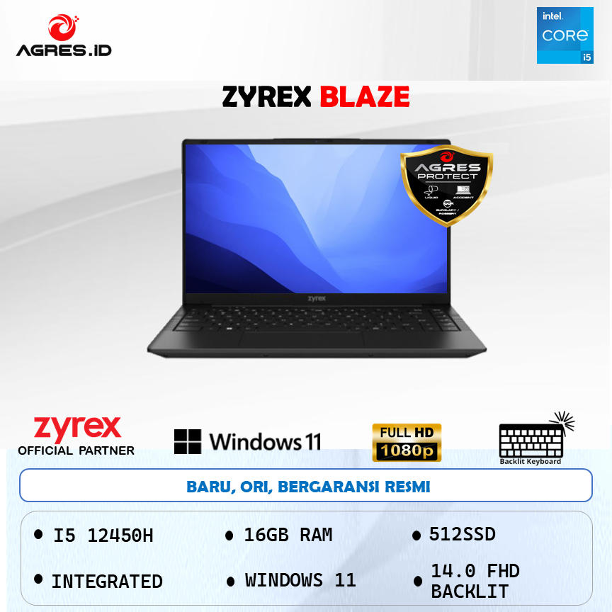 ZYREX BLAZE  I5 12450H 16GB 512GB W11+OHS 14.0FHD BLIT METAL 2Y BLK