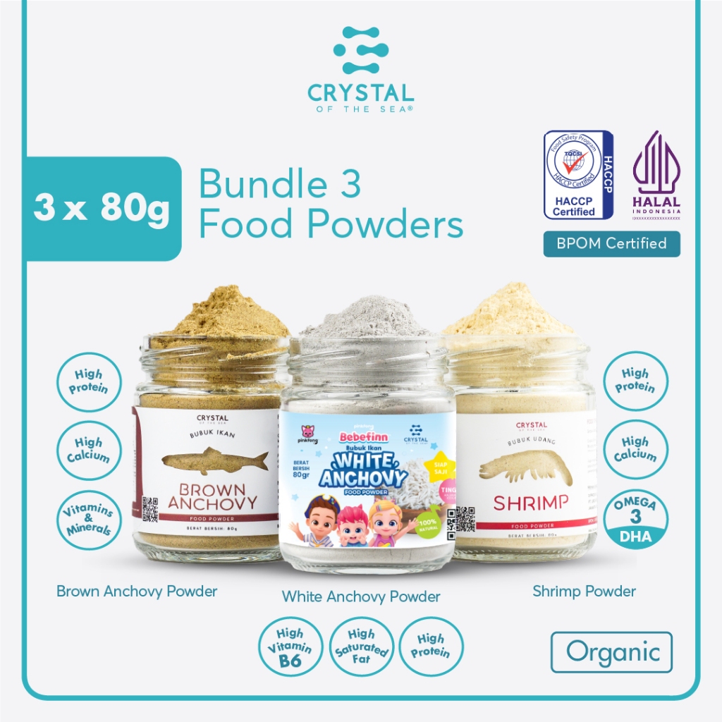

Crystal of the Sea | Bundle 3 Food Powder (80GR) | Bubuk Ikan Teri Nasi | Bubuk Udang Rebon | Bubuk Teri Jengki - Tabur / Penyedap Kaldu MPASI NON MSG PAKET HEMAT