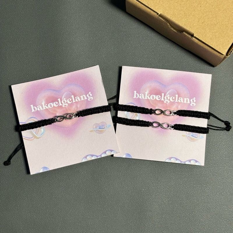 Gelang pria/wanita couple infinity silver anti karat charm kecil minimalis gelang rajut simple aesth