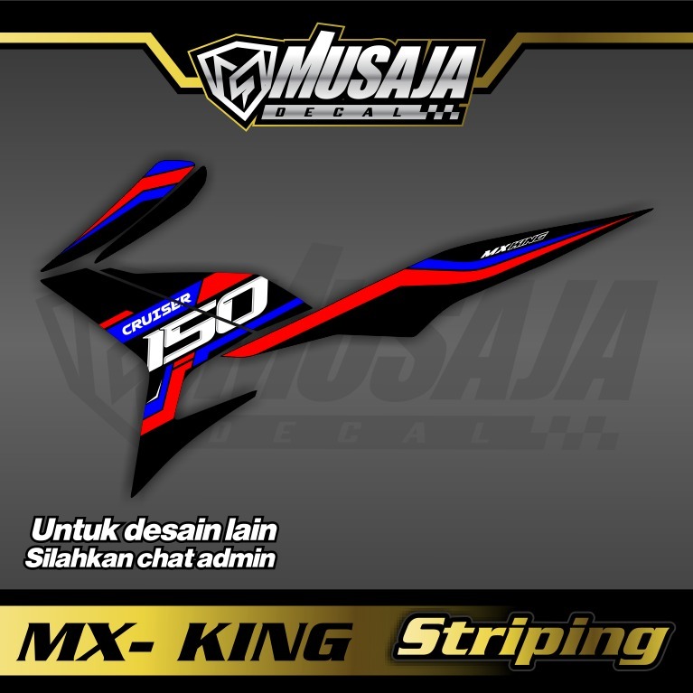 Decal Striping mx king biru merah - dekal transparan uv mx king