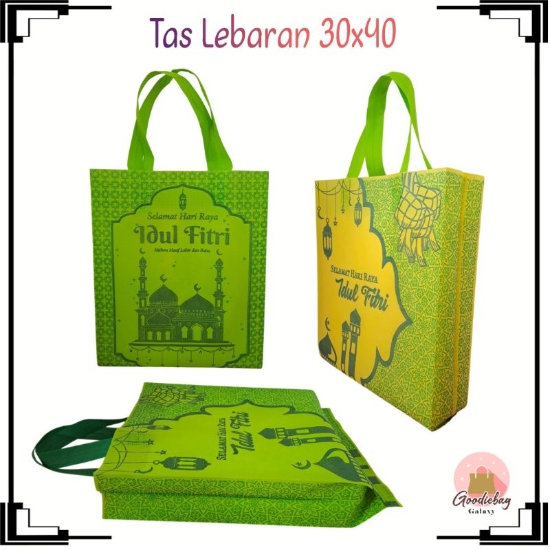 

Goodiebag tas idul fitri lebaran 30 x 40 (6pcs) bahan spunbond sablon 4 sisi tas lebaran hampers bingkisan hadiah souvenir parcel murah murah idul fitri goodiebaggalaxy