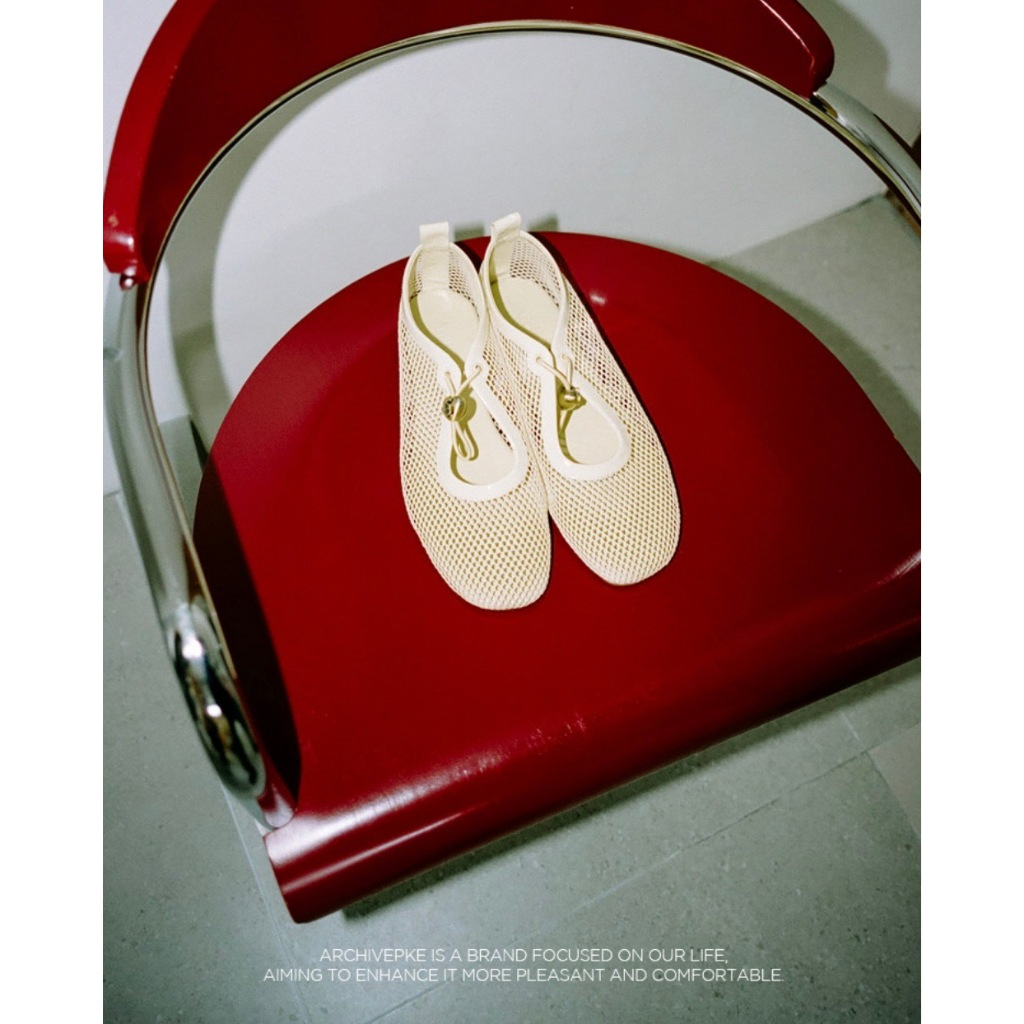 Archivepke Mesh luv string flat / Deep sleep(Black) & Butter