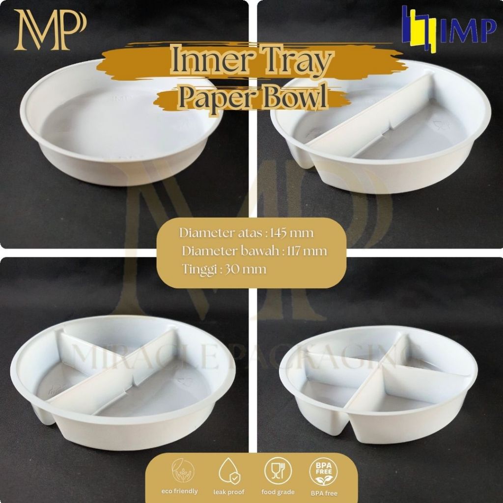 Inner Tray Paper Bowl 650ml 800ml IMP / Plastik Tray Sekat / Sekat Paper Bowl 25 pcs
