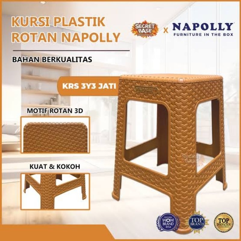 Kursi rotan plastik 3D napoly Paket 3unit