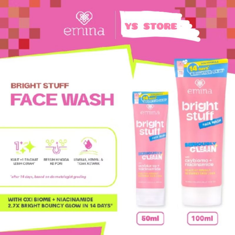 ❣️YS❣️EMINA Bright Stuff Face wash//sabun muka Cerah Glowing Anti Kusam