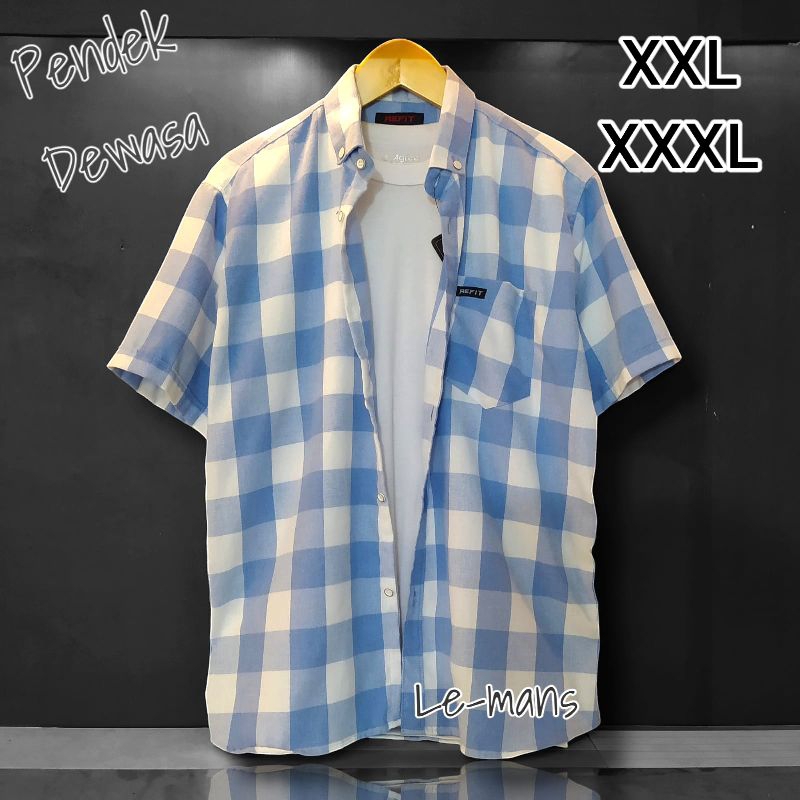 Kemeja Flanel Jumbo Pria Lengan Pendek Kotak Kotak Premium