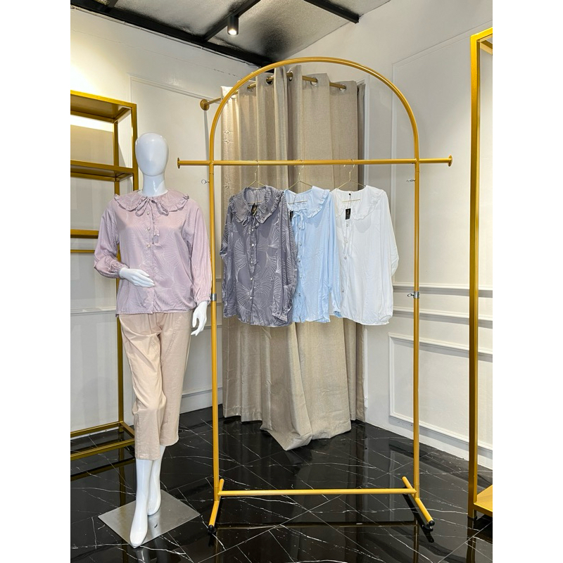 Kemeja Silk - Kemeja Kerah Motif / Blouse Wanita / Blouse Silk Premium / Blouse Kekinian / Kemeja Wa