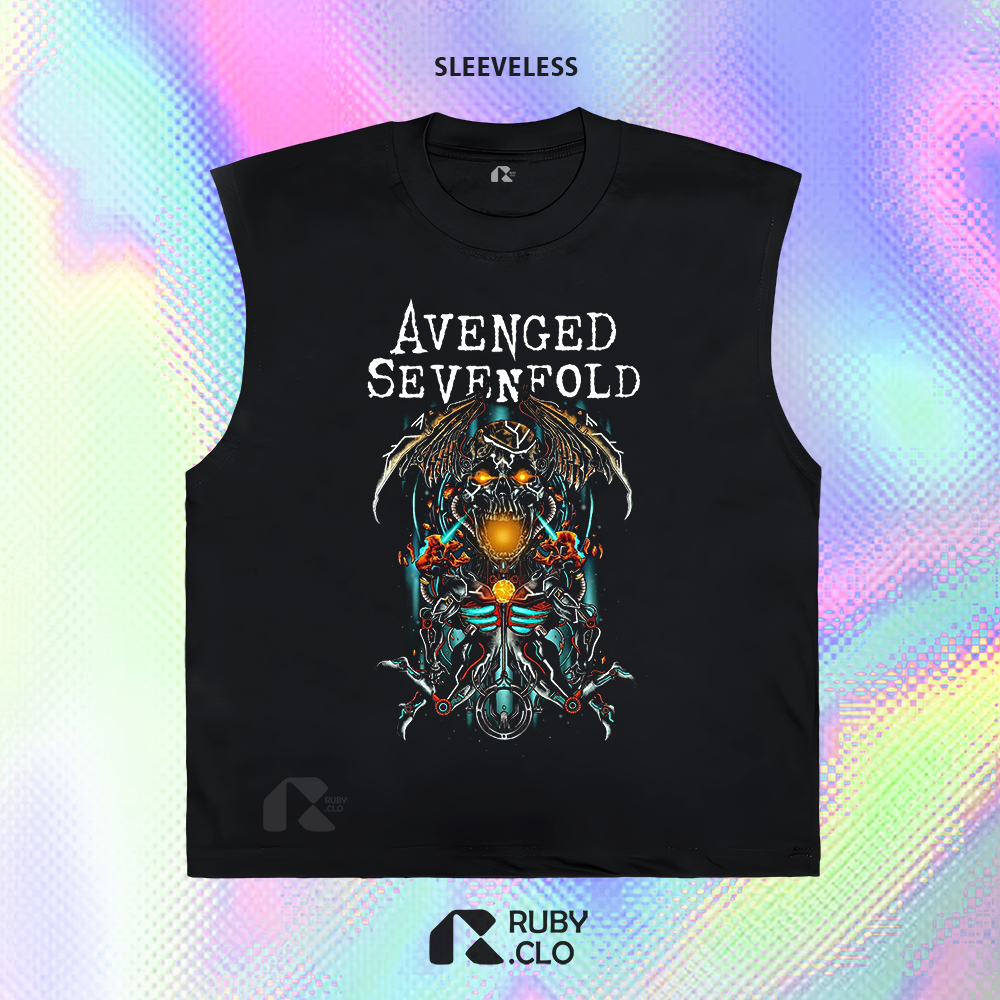RUBY.CLO - KAOS BAJU SINGLET SLEEVELESS AVENGED SEVENFOLD BLUE SKULL HITAM | TANKTOP LEKBONG OVERSIZ