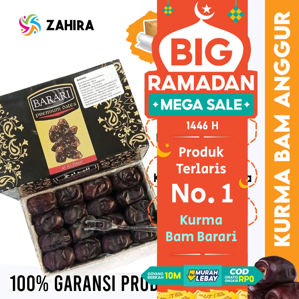 

Kurma BAM BARARI Anggur Premium Black Diamond Daging Tebal Iran Empuk MPASI Nabeez Madu Bergizi