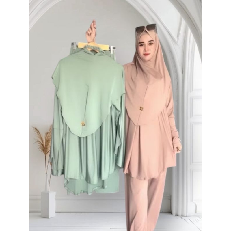 Yunita One Set Jersey Premium (Tunik,Kulot, Hijab Instant)