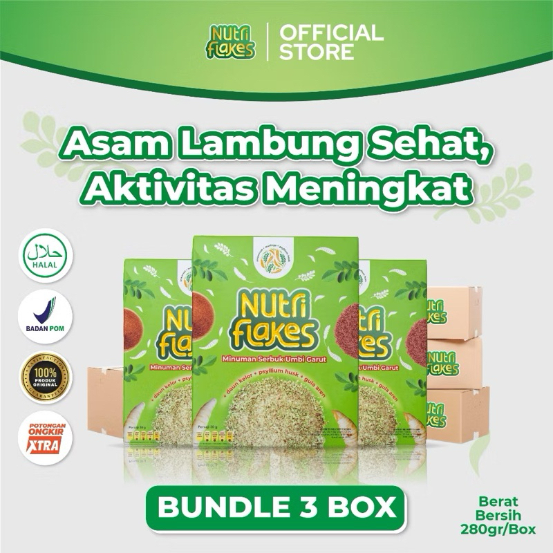 

PAKET 3 BOX Nutriflakes Sereal Umbi Garut Asli Atasi Maag Asam Lambung Kronis