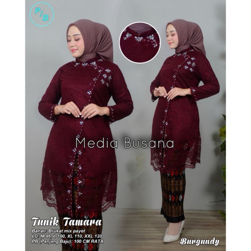 Set atasan tunik brokat payet dan rok plisket batik untuk kondangan modern ukuran M L XL XXL