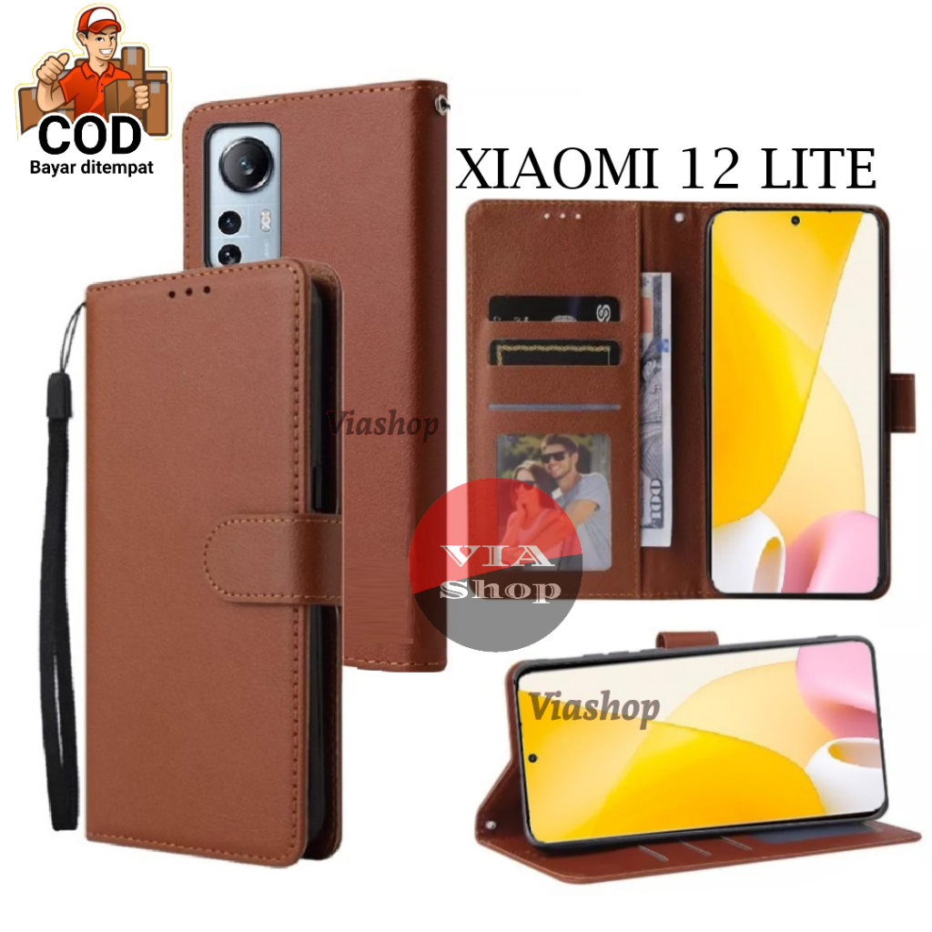 Sarung dompet untuk Xiaomi 12 LITE Casing dompet kulit sintetis Flip wallet cover leather case premi