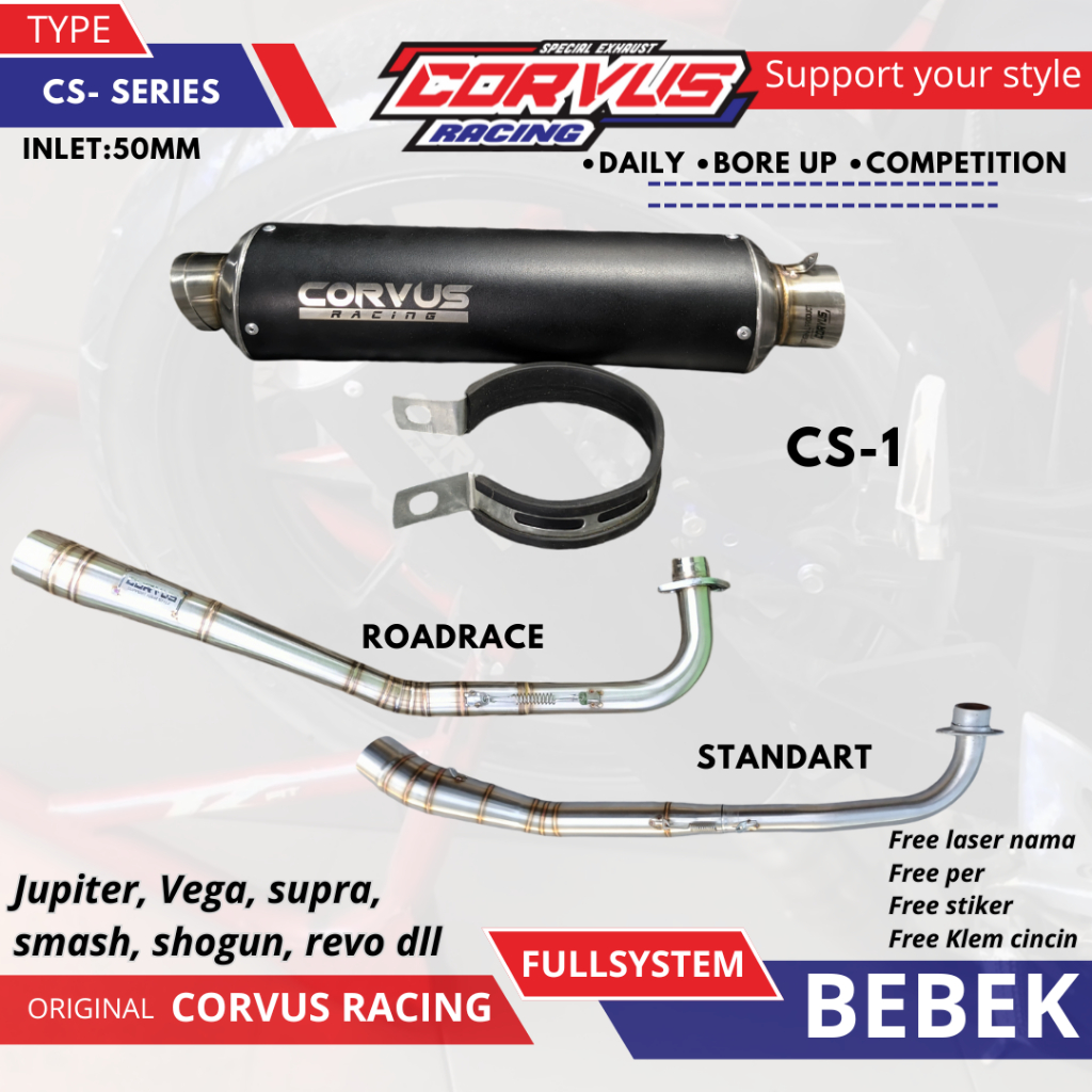 Knalpot Racing ( FULL SYSTEM BEBEK ) CORVUS RACING TYPE CS  SERIES – Suara BASS ADEM ULEM 50mm | Har