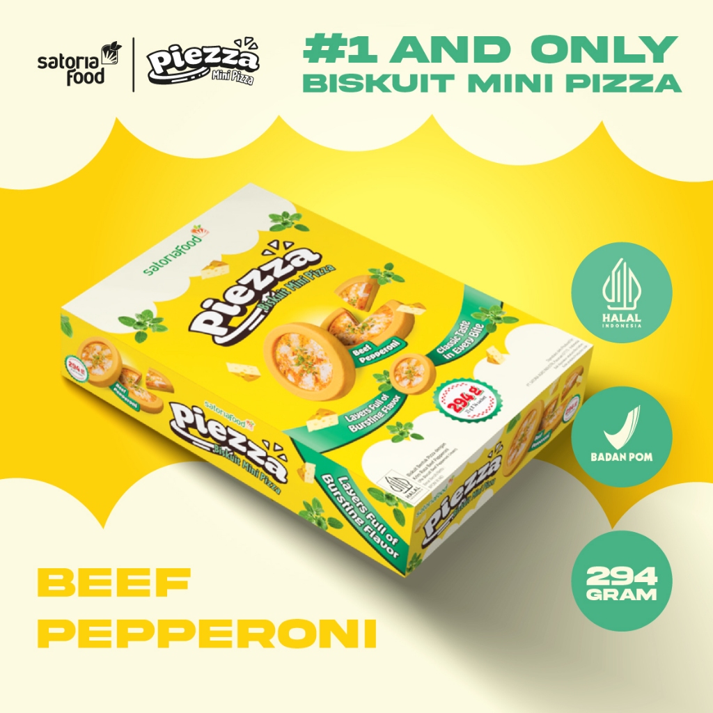 

Snack Piezza Beef Pepperoni 294gr ( 21gr x 14packs ) & 252gr (21gr x 12packs) | Biskuit Cemilan Pie Mini Rasa Pizza Beef Pepperoni