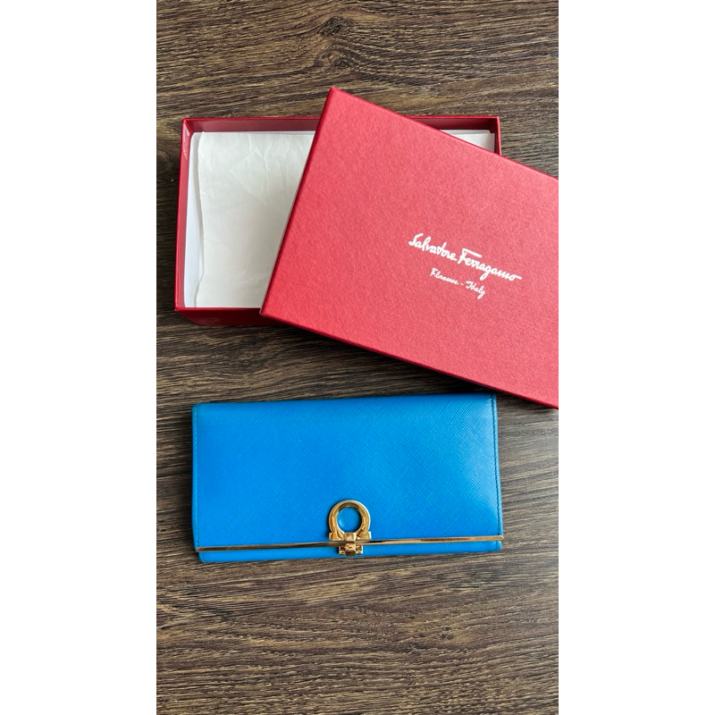 Salvatore Ferragamo Blue Leather Gancini Wallet